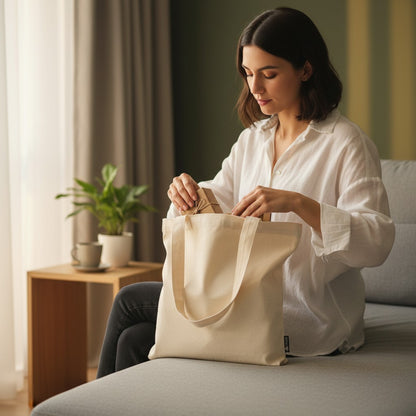 ONE1DUB natural cotton canvas tote bag with reinforced handles, perfect for custom printing and everyday use.